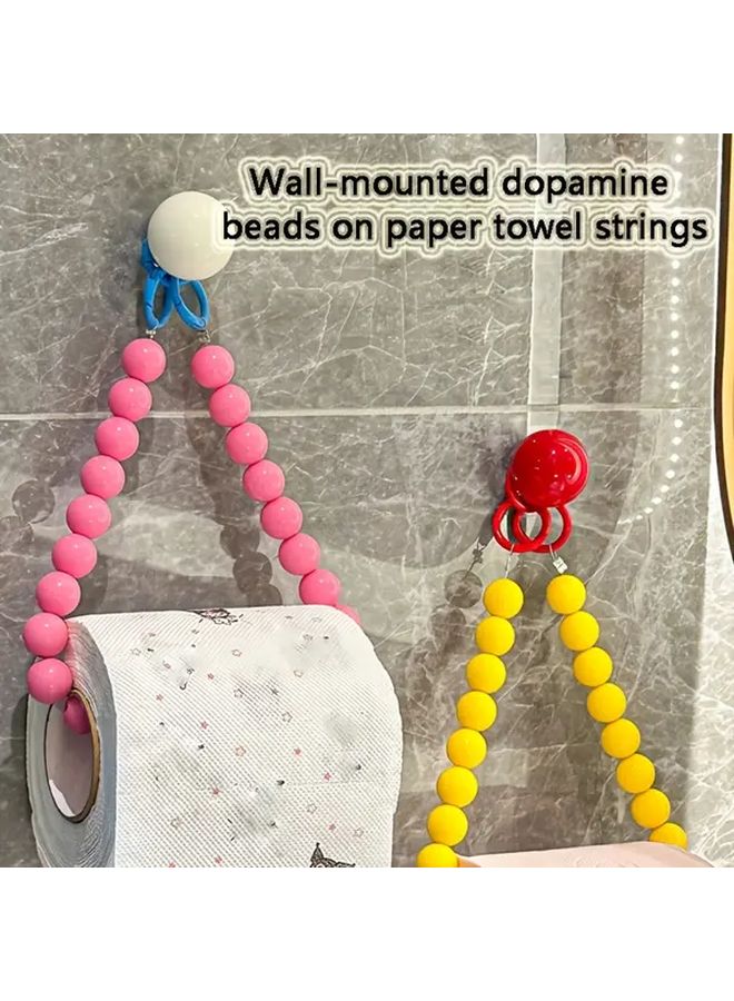 White Beaded Toilet Paper Holder Wall Mounted Self Adhesive No Drill Bathroom Organizer - Image 4